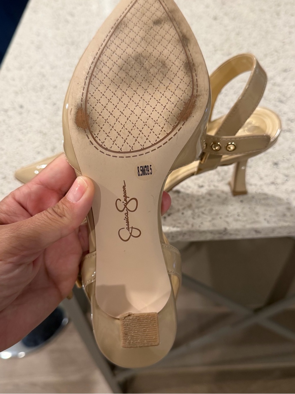 Jessica Simpson Beige Patent Slingback Pumps